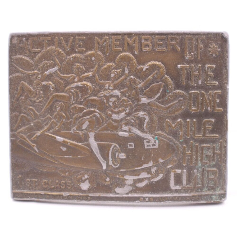 Vintage Brass One Mile High Club Belt Buckle 1st Class Private Edt Made in USA